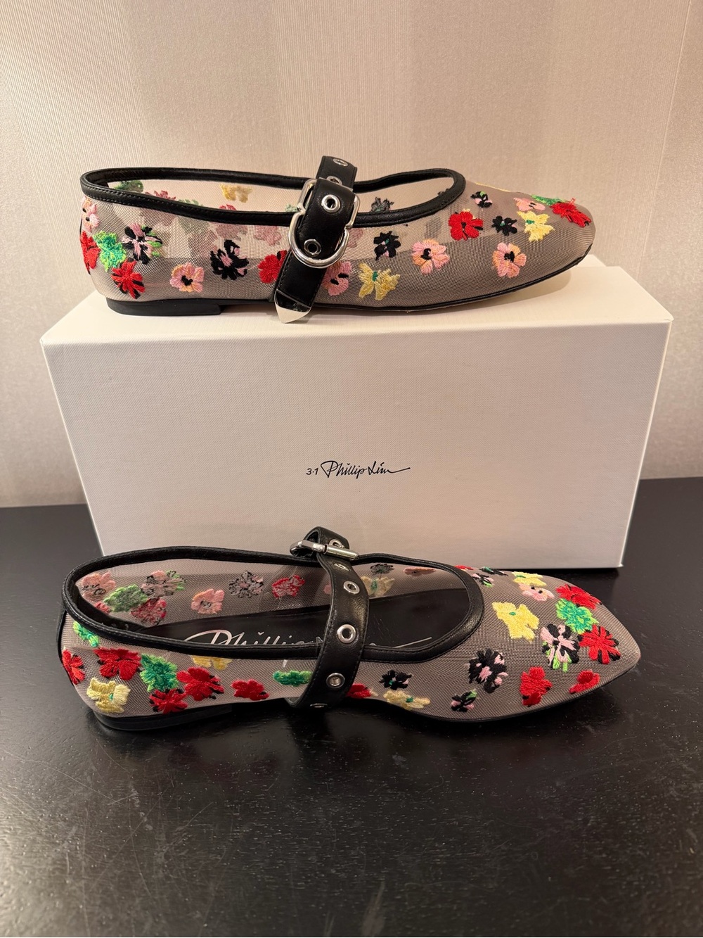 3.1 Phillip Lim Floral Embroidered Mary Jane Flats - Picture 2 of 6